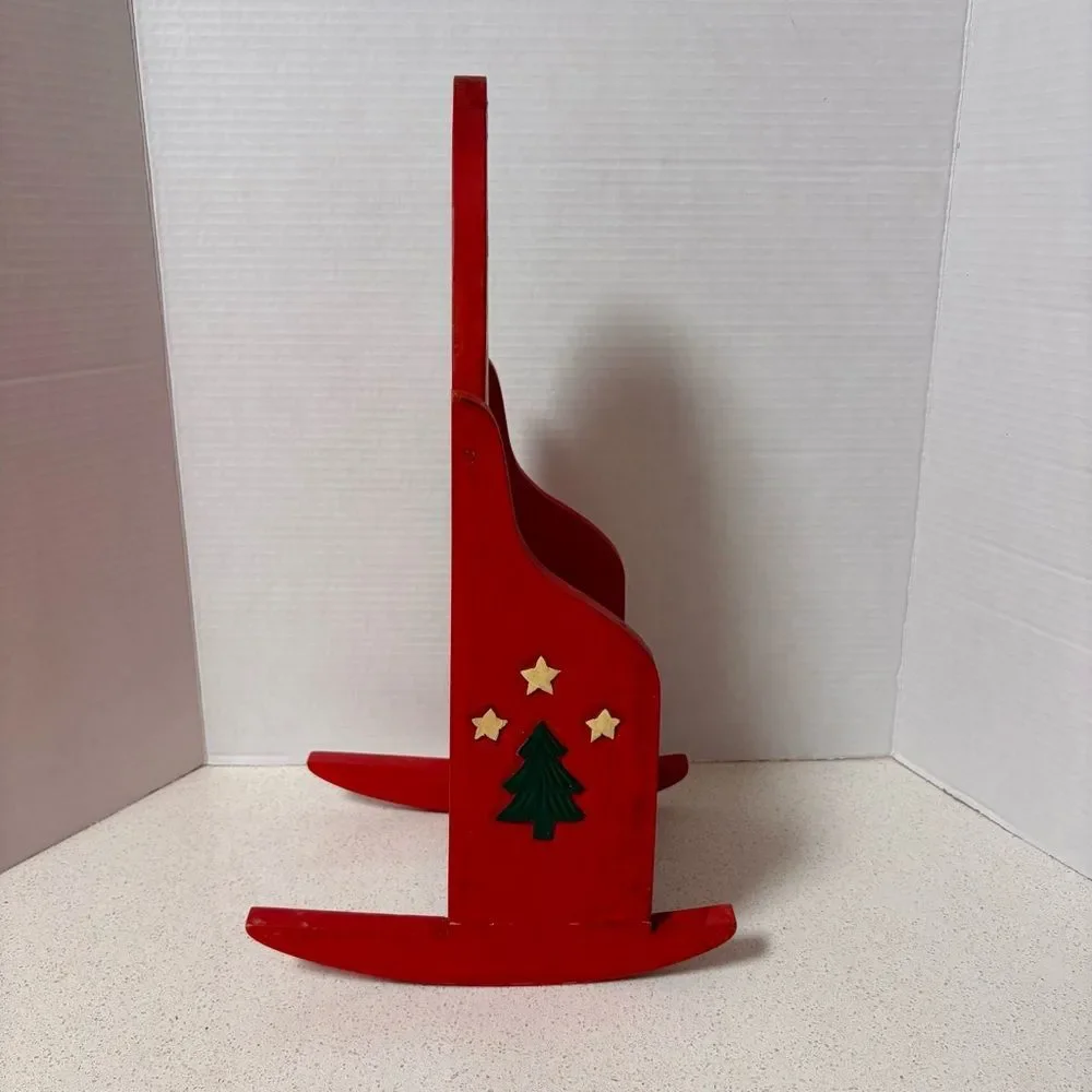 Vintage Santa Rocker Rare Wood Carved Painted I1